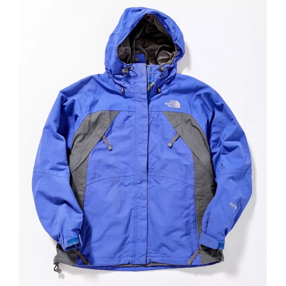 The North Face HyVent Hooded Jacket Womens Small Blue Grey Colorblock Zip